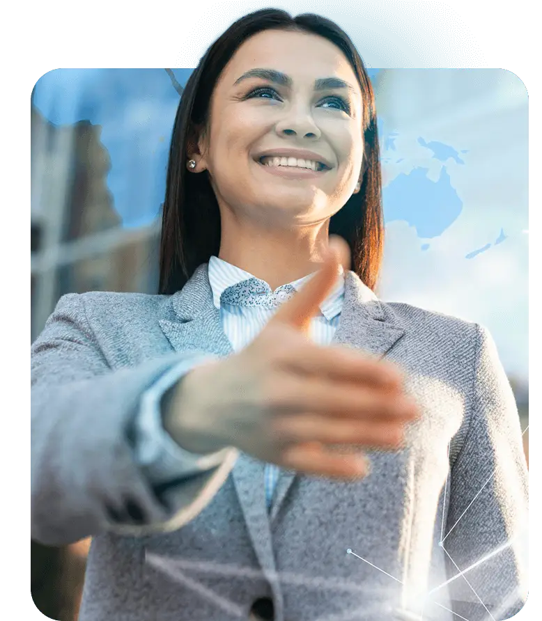 Mulher sorrindo em pose profissional, ilustrando a confiança e a qualidade no atendimento ao cliente de automação