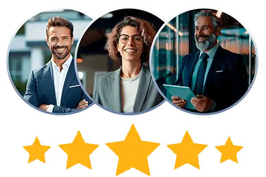 Ícone promocional de avaliação cinco estrelas, representando a satisfação dos clientes com o suporte e sistemas da Estruturainfo