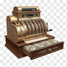 Antiga máquina registradora mecânica de metal trabalhada, usada tradicionalmente antes dos sistemas de automação
