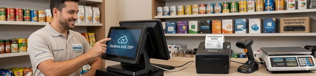 Faixa horizontal institucional destacando os diferenciais e soluções em tecnologia comercial da Estruturainfo